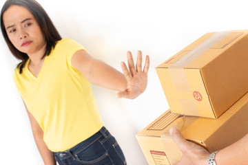 Women refuse to accept parcels.