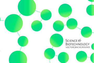 Modern background with green chemical bonds, molecules pattern. Medicine, science, biotechnology, pharmacology innovation concept. Place for text. White backdrop. Vector EPS 10 illustration.