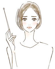 ビジネス　仕事　医者　指摘する女性　ミス　手描きイラスト　人物　女性