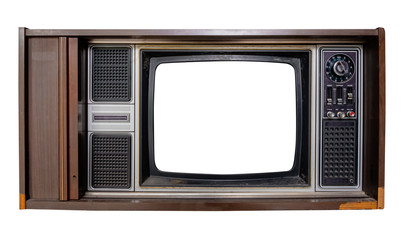 Vintage television - Old TV with frame screen isolate on white with clipping path for object, retro...