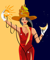 Girl holds the sun and moon