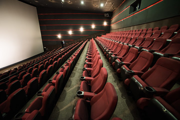 Empty cinema auditorium. Mock up.part of a theatre, or similar building, where the people who are watching and listening sit