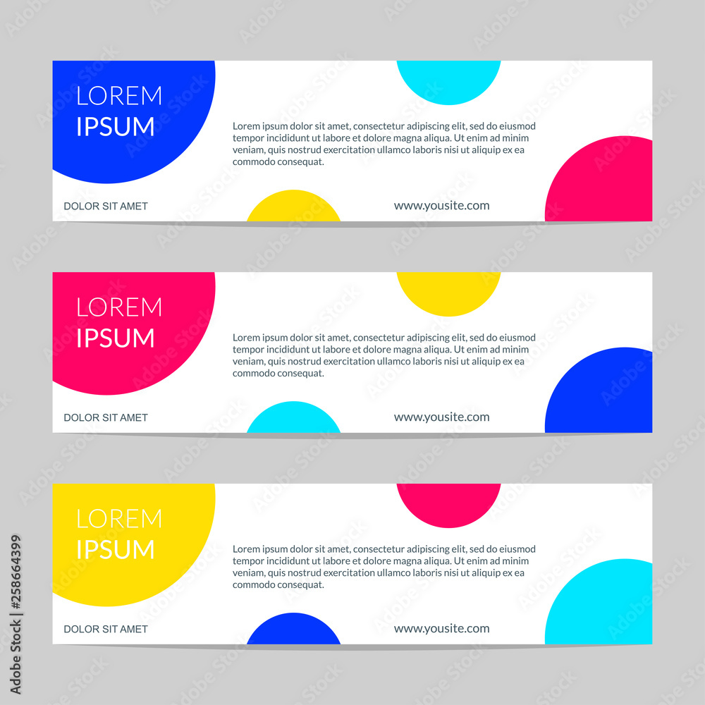 Sticker web banner design with colorful circles. design template for website, header or footer. business car