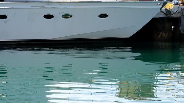 Bow of a charter boat docked in Wellington Harbour, New Zealand