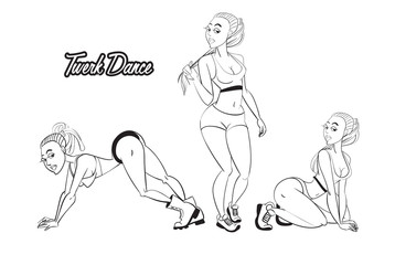 Cartoon girl character for booty twerk dance poster design.