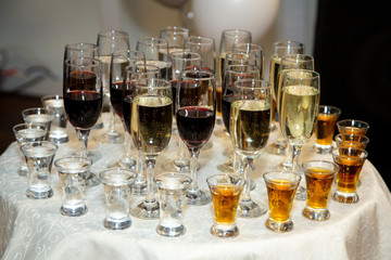 Wine glasses  with colored wine