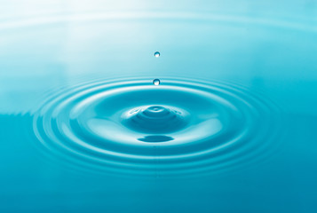 Water drop on surface water background
