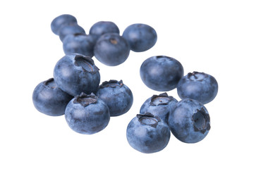Fresh picked blueberries, ripe berries isolated on white background