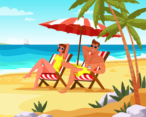 Couple relaxing on summer vacation flat vector