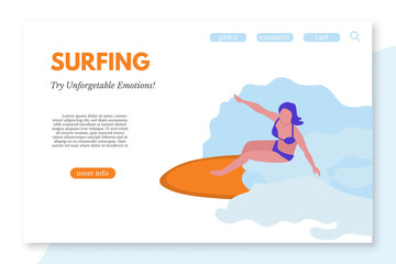Surfing landing page template with text space