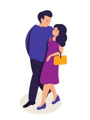 Couple in love hugging flat vector illustration