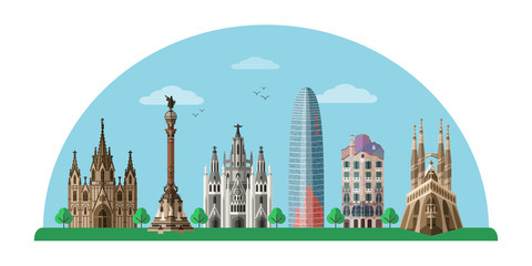 Barcelona sightseeing tour flat vector banner