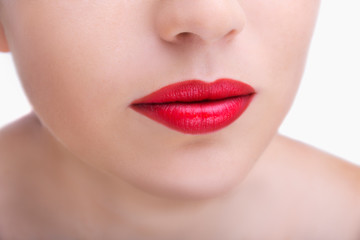 Fototapeta premium Plump sexy lips and perfect skin on a white background