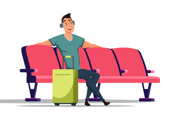 Man in waiting room flat vector illustration