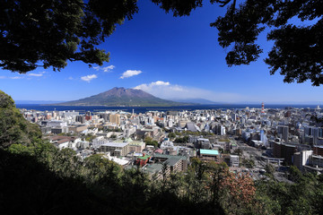 城山展望台から見た桜島と鹿児島市街地