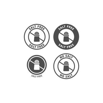 Salt Free And No Salt Food Ingredient Circle Label Icon Set. Salt Free Vector Badge Sticker Set For Packaging.