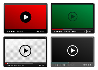 Obraz premium Set Of Modern Video Player. Black, Red, Green Design Template For Web And Mobile Apps Flat Style. Vector Illustration. Isolated On White Background.
