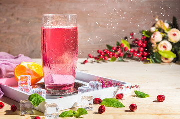 Pink fresh colorful exotic summer cocktail