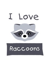 Vector illustration with raccoon face. Template for poster, postcard, clothing and other uses.
