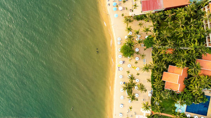 Aerial view of beach on Phu Quoc island, Long beach coastline on a sunny weather