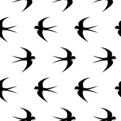 Swallow, swift, birds. Graphic vector pattern. Decorative seamless background