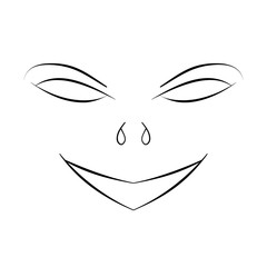 Abstract face symbol, icon white background. Black and white cartoon face. Contour face drawing, sketch, graphic.