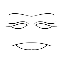 Abstract face symbol, icon white background. Black and white cartoon face. Contour face drawing, sketch, graphic.