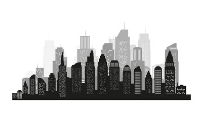Fototapeta premium The silhouette of city with black color on white background in a flat style. Modern urban landscape. vector illustration.
