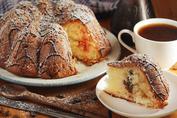 A biscuit cake with chocolate