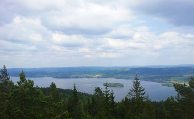 View over Swedish landscape and lake