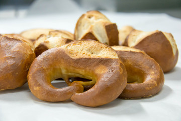  pretzel bread on white paper