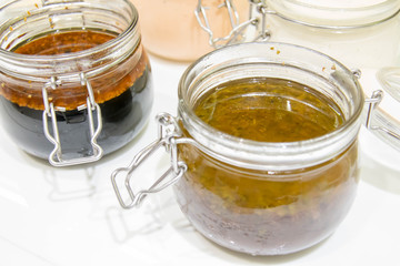  variety salad dressing in glass pot