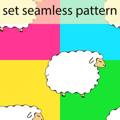 cute sheep on a blue, green, yellow and pink background