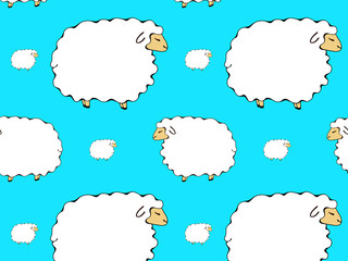 cute sheep on a blue background, look like clouds in the sky