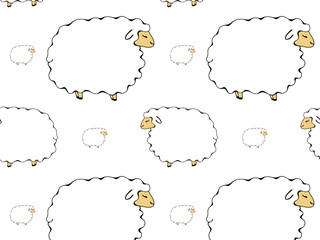 cute white sheep on white background. seamless pattern