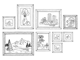 Picture frame graphic black white isolated sketch set illustration vector