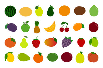 Set of fruit and berry icons. Vector.