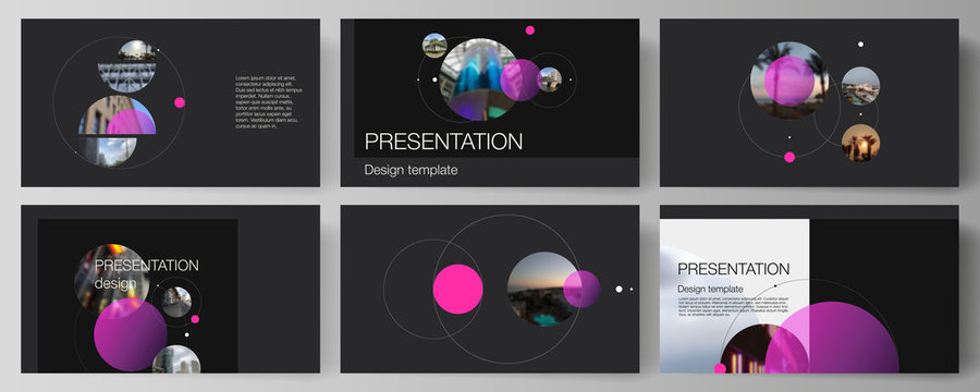 The minimalistic vector layout of the presentation slides design business templates. Simple design futuristic concept. Creative background with circles and round shapes that form planets and stars.