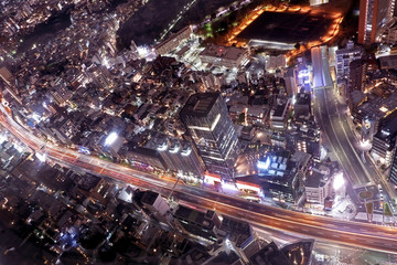 Downtown city, building, architecture, road, street from aero view