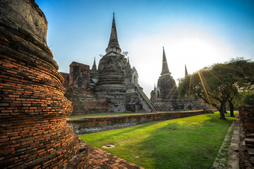 Fototapeta na wymiar Ancient pagoda in Ayutthaya Historical Park Thailand. (Wat Phra Si Sanphetch).