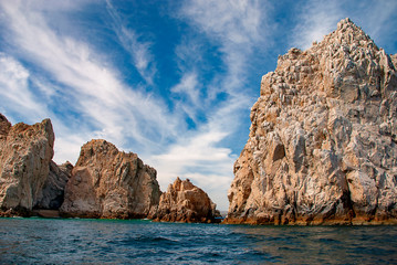 Fototapeta na wymiar The cliffs at Lands End in Cabo San Lucas at the tip of the Baja California in Mexico