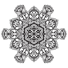 Black and white mandala vector isolated on white. Vector hand drawn circular decorative element.