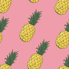 seamless pattern of pineapple on pink