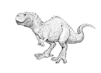 Tyrannosaurus rex drawing. Dinosaur hand made illustration. Jurassic dino.	