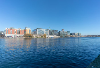Panoramic view at Grand Canal Dock,a Southside area near the city centre of Dublin, Ireland.