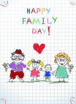 Happy Family Day Picture. Kids with Mom and Dad.