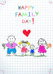 Happy Family Day Kids Doodle Picture. Parents.