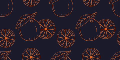 Seamless pattern with coloring vector hand drawn orange fruit