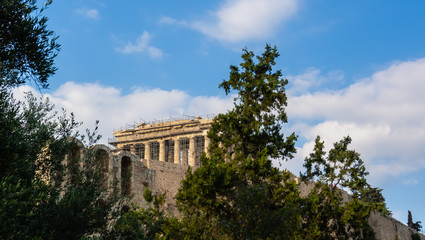 Fototapeta na wymiar View of Parthenon up the hill of Acropolis, Athens, Greece