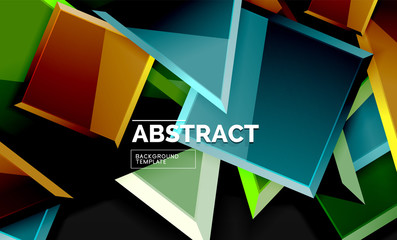 Glossy mosaic style geometric shapes - squares and triangles on black